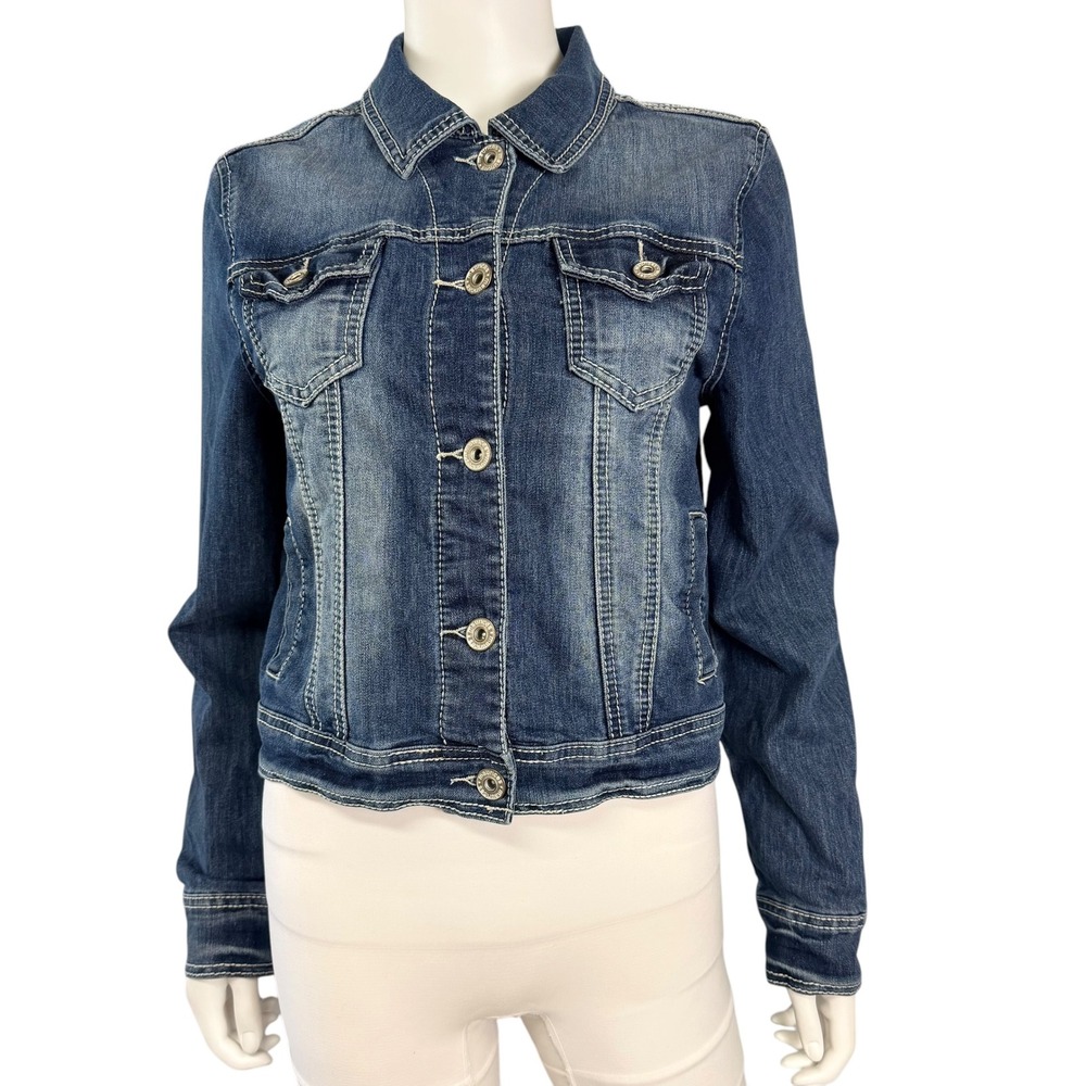 Denim Jean Jacket Fitted Vintage Y2K Inspired Western Casual Everyday Wear Large